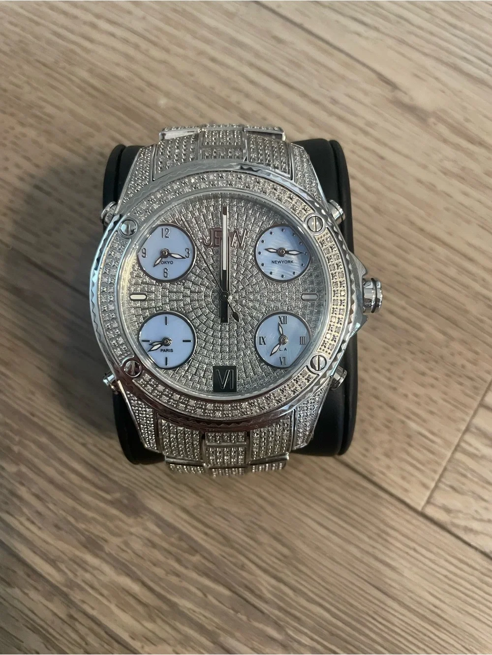 Men's Silver Multi-Timezone Crystal Accent Watch